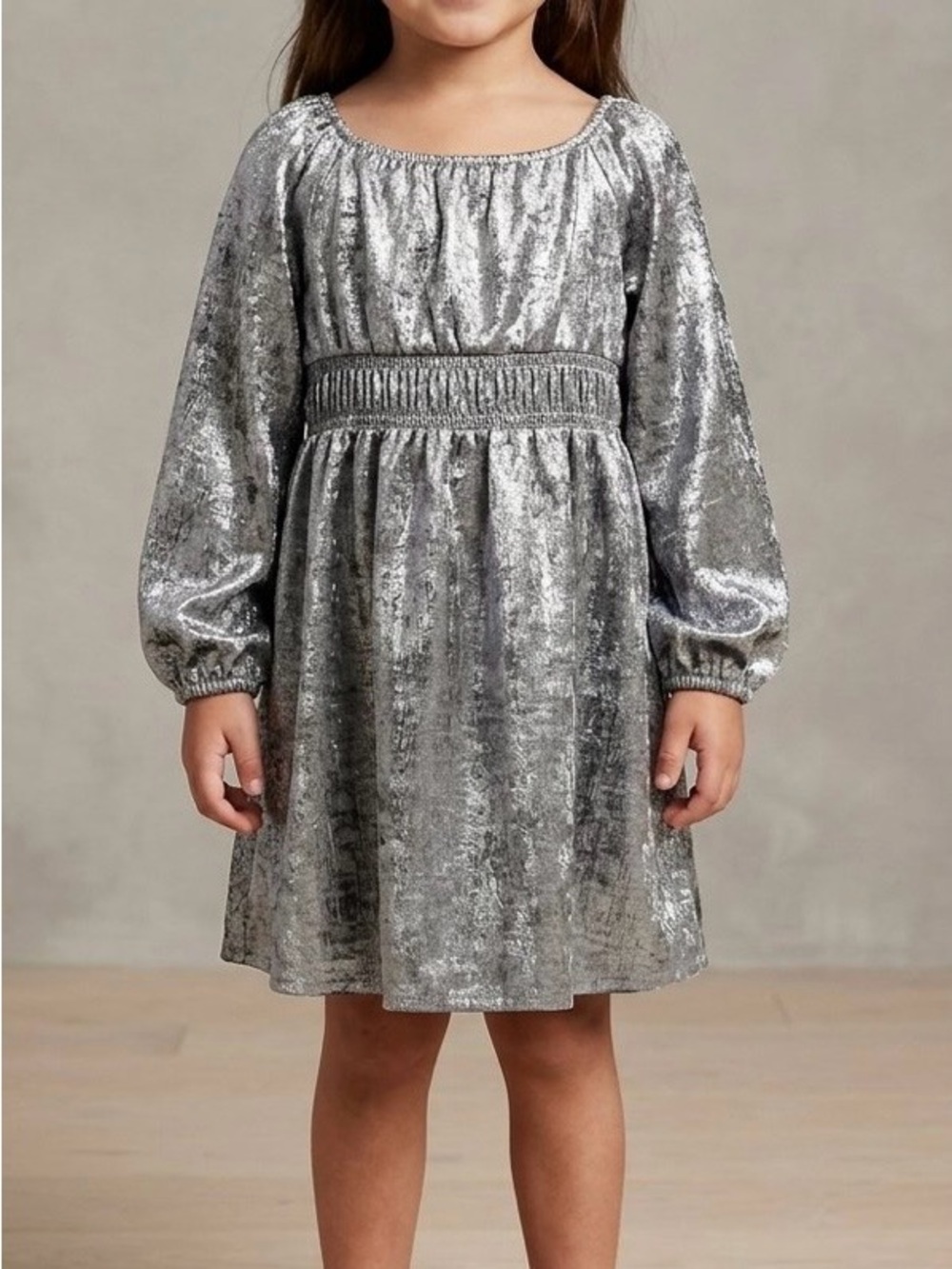 Old Navy Silver Metallic Long Sleeve Girls Dress